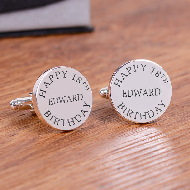 Engraved Happy 18th Birthday Cufflinks - Silver Finish