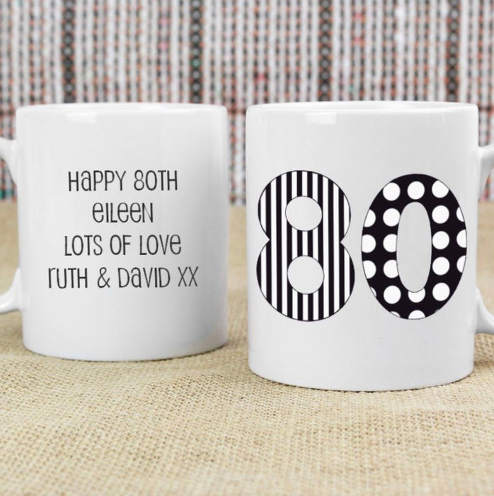 Personalised 80th Birthday Mug - Monotone
