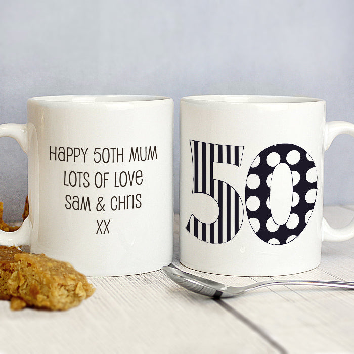 Personalised 50th Birthday Mug - Monotone