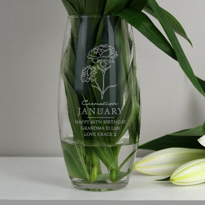 Personalised Birth Flower Glass Vase