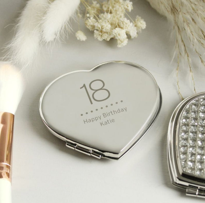 Personalised 18th Birthday Diamante Heart Compact Mirror
