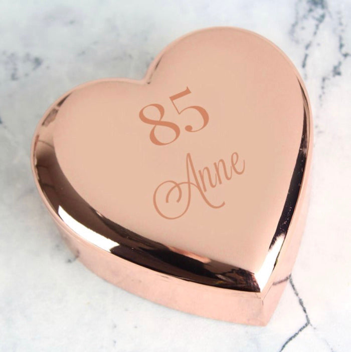 Personalised 85th Birthday Heart Trinket Box - Rose Gold