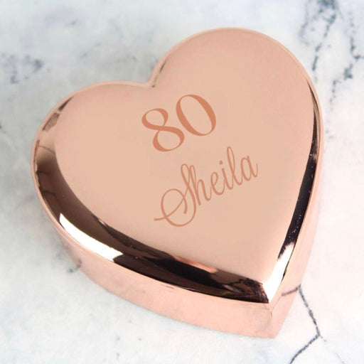Personalised 80th Birthday Heart Trinket Box - Rose Gold