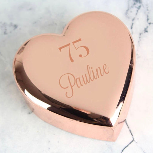 Personalised 75th Birthday Heart Trinket Box - Rose Gold