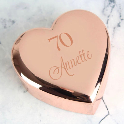 Personalised 70th Birthday Heart Trinket Box - Rose Gold