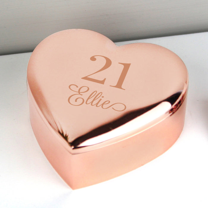 Personalised 21st Birthday Heart Trinket Box - Rose Gold