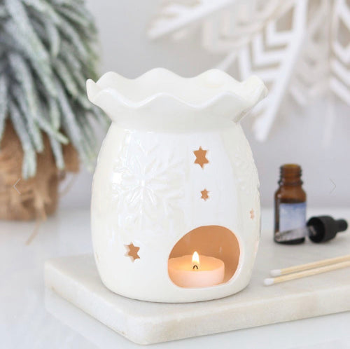 Christmas Iridescent White Snowflake Oil Burner & Wax Melt Warmer