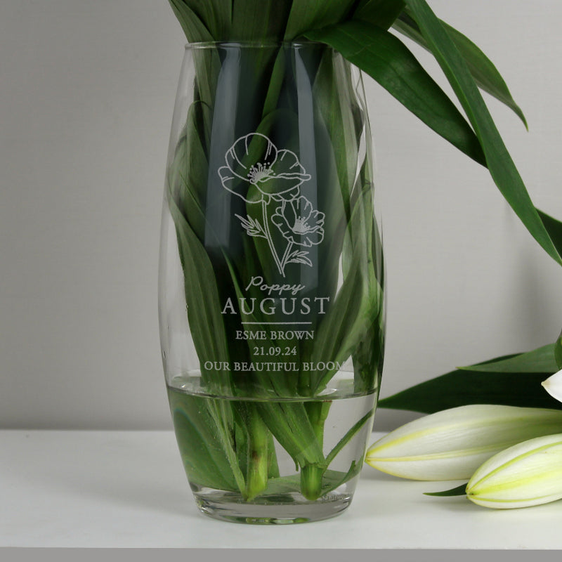 Engraved August Birth Flower Glass Vase