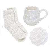 Iridescent Snowflake Mug, Coaster and Socks Christmas Gift Set