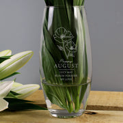 Engraved August Birth Flower Glass Vase
