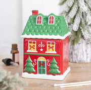Red Christmas House Oil Burner - Christmas Village