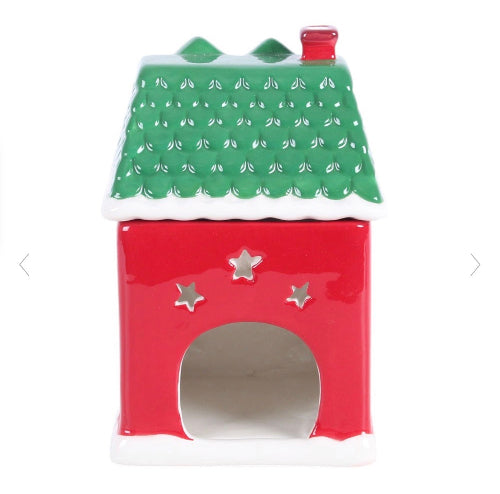 Red Christmas House Oil Burner - Christmas Village