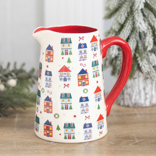 Christmas Village Street Print Ceramic Flower Jug Vase