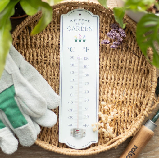 Welcome to My Garden Metal Wall Thermometer