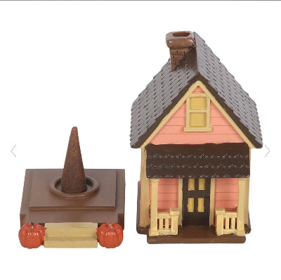 Autumn Pink House Incense Cone Burner with Pumpkins