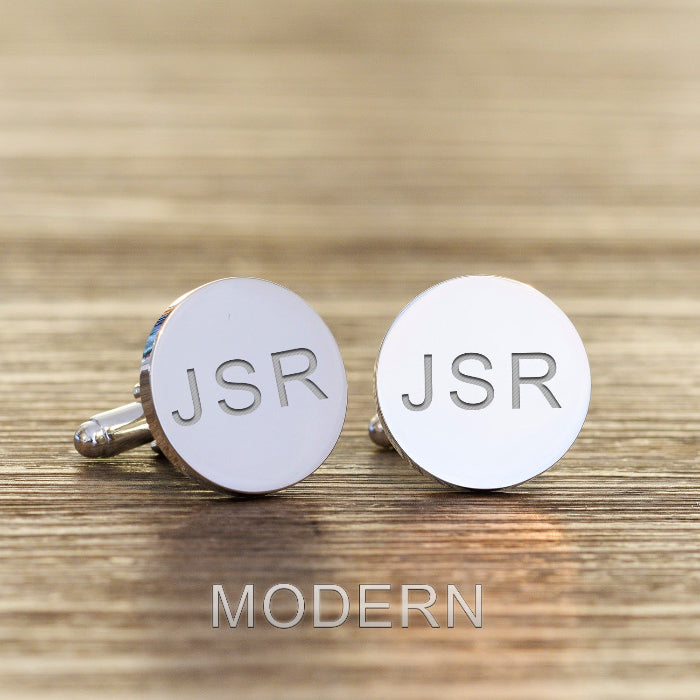 Engraved Initials & Hidden Message Cufflinks - Silver Finish