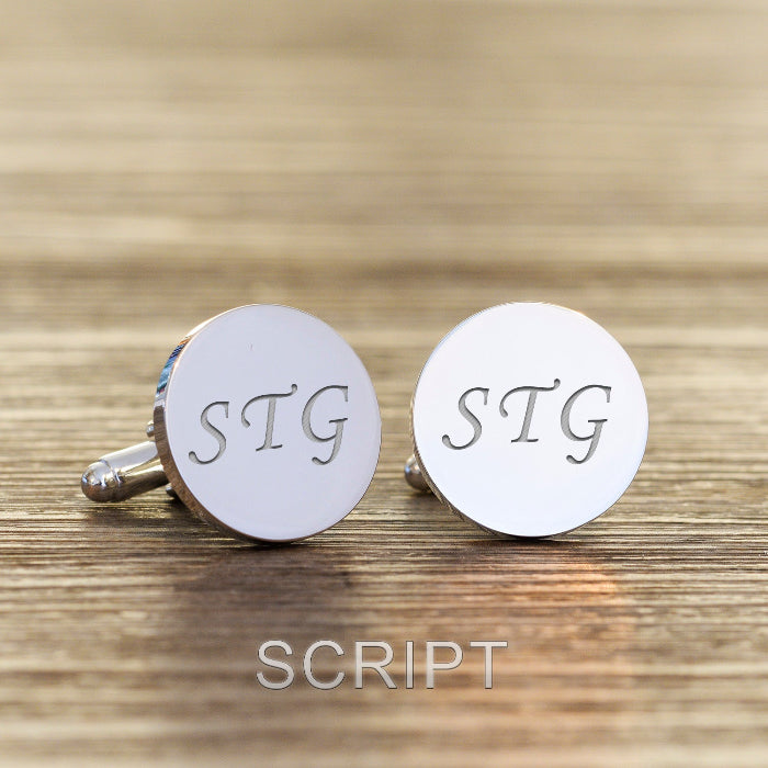 Engraved Initials & Hidden Message Cufflinks - Silver Finish