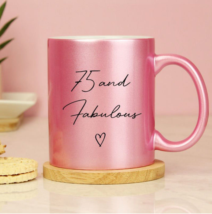 75th Birthday & Fabulous Pink Glitter Heart Mug