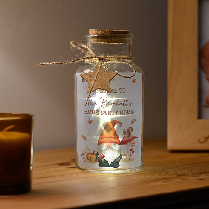 Personalised Autumn Gonk LED Light Up Jar Decoration