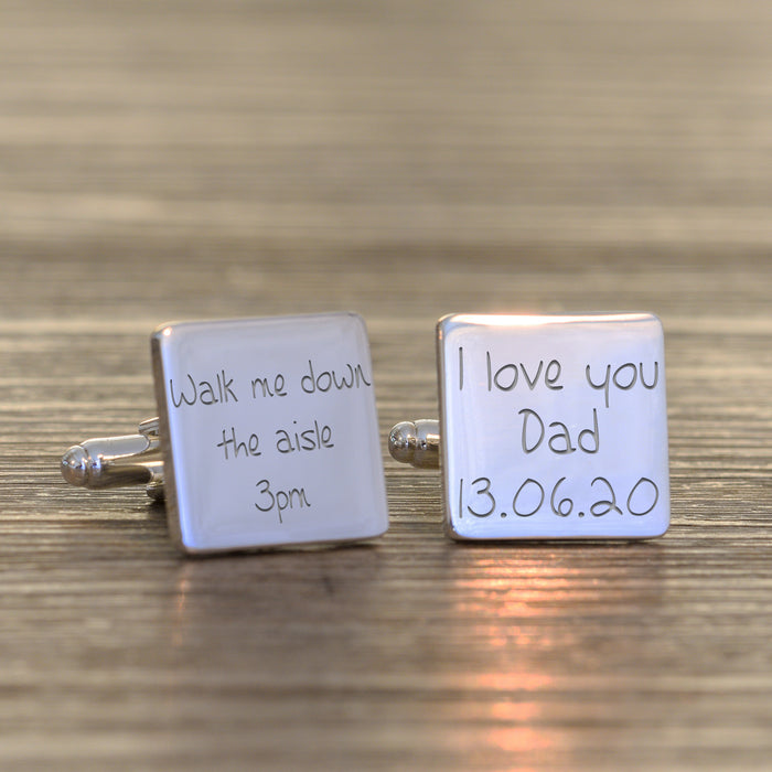 Engraved Walk Me Down the Aisle Cufflinks - Square