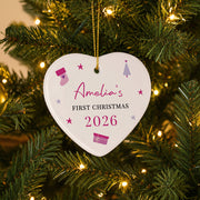 Personalised Baby’s First Christmas Heart Ceramic Decoration - Pink