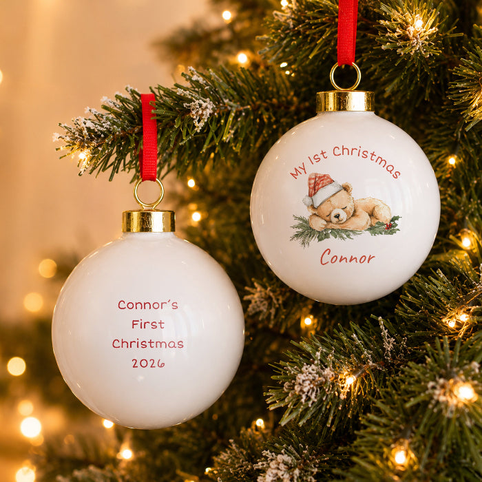 Personalised Baby’s First Christmas Bauble - Sleepy Bear