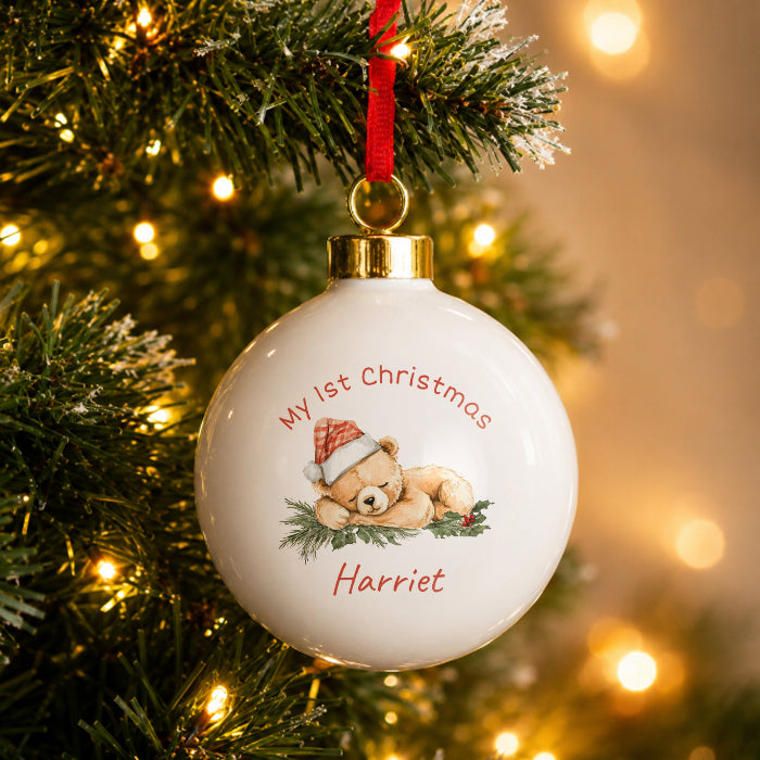 Personalised Baby’s First Christmas Bauble - Sleepy Bear