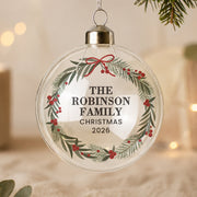 Personalised Green Christmas Wreath Glass Bauble - Any Message