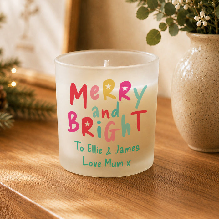 Personalised Merry & Bright Christmas Candle Jar