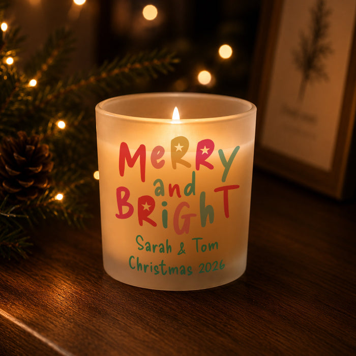 Personalised Merry & Bright Christmas Candle Jar