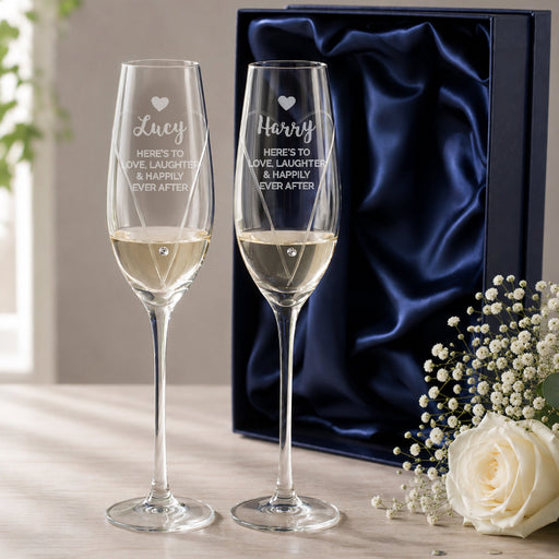 Personalised Anniversary Champagne Glass Flutes with Crystal Elements