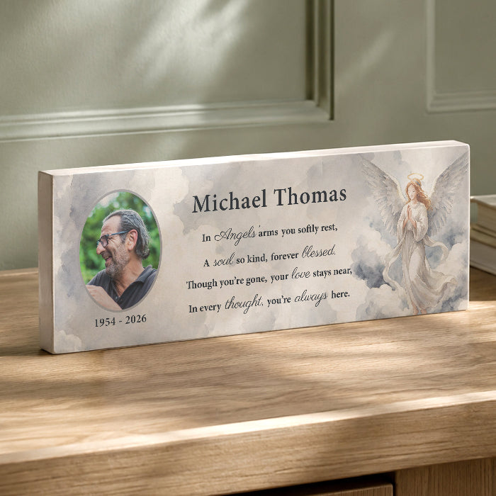 Personalised Memorial Angel Photo Upload Wooden Ornament