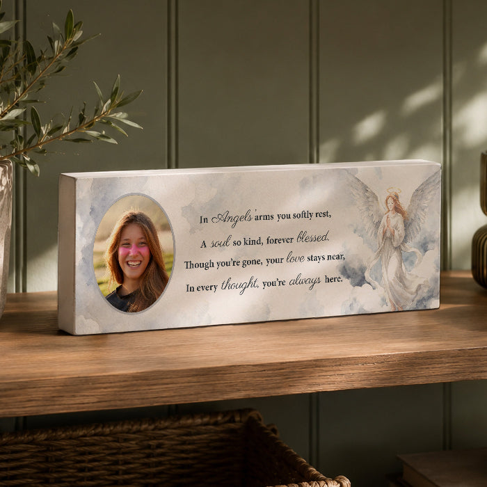 Personalised Memorial Angel Photo Upload Wooden Ornament