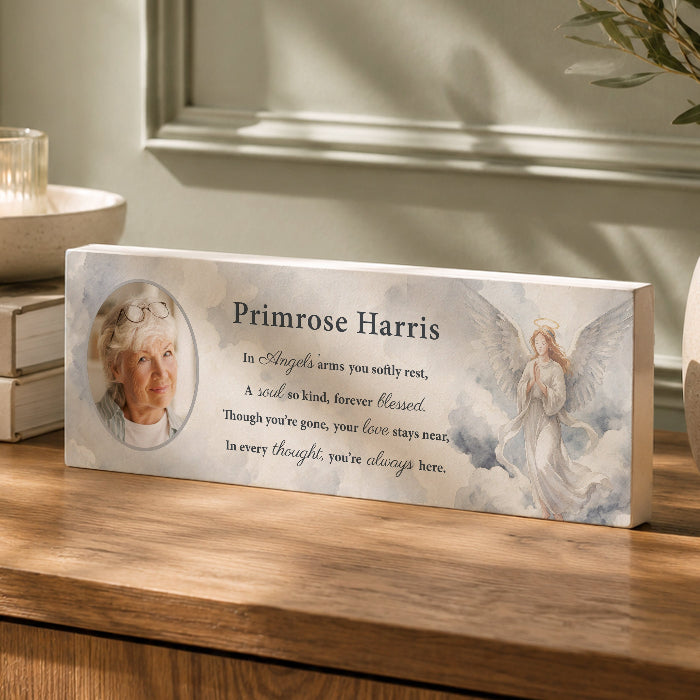 Personalised Memorial Angel Photo Upload Wooden Ornament