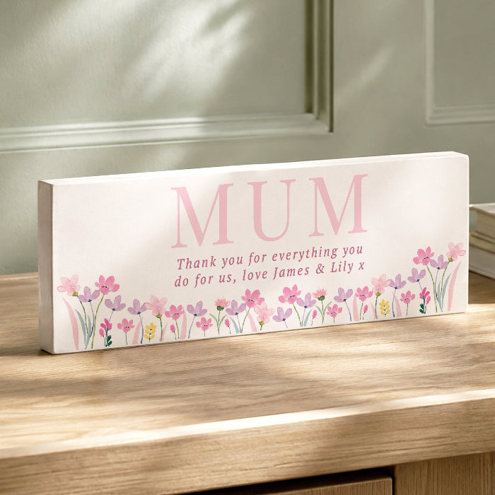 Personalised Floral Wooden Mum Ornament - Any Message