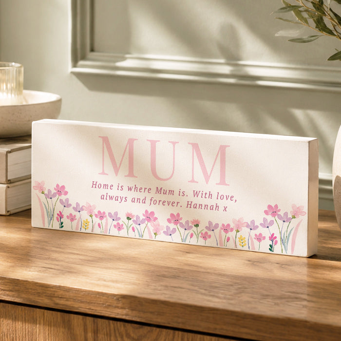 Personalised Floral Wooden Mum Ornament - Any Message