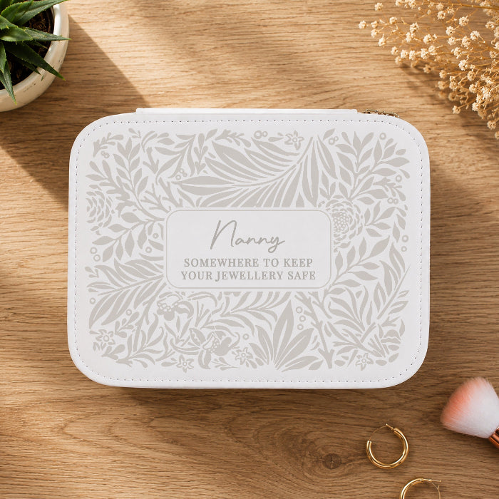 Personalised Cream Floral Leatherette Jewellery Box - Any Message