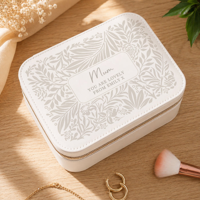 Personalised Cream Floral Leatherette Jewellery Box - Any Message