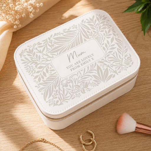 Personalised Cream Floral Leatherette Jewellery Box - Any Message