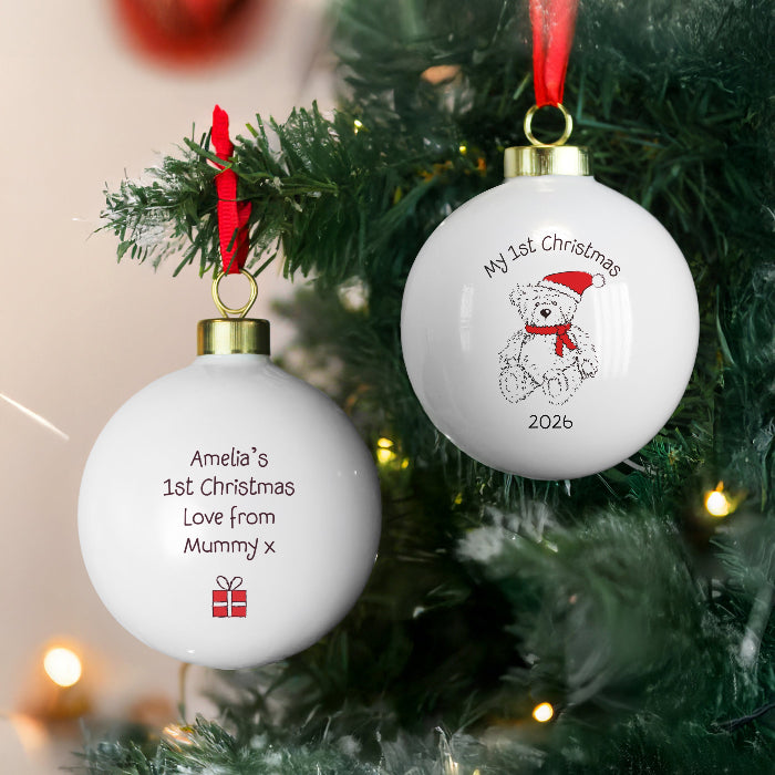 Personalised My 1st Christmas 2026 Bauble - Teddy Bear