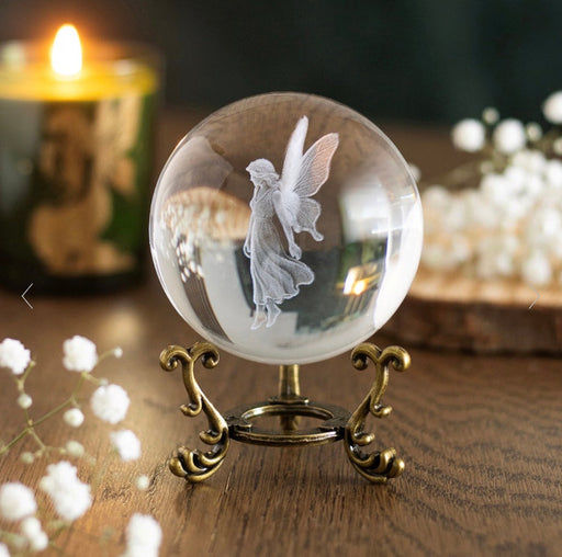 Stardust Fairy Laser Engraved Glass Crystal Ball & Stand - Gift For Her