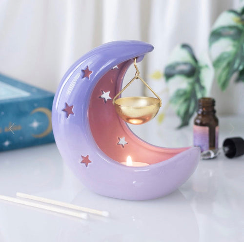 Celestial Purple Pastel Crescent Moon Hanging Oil Burner