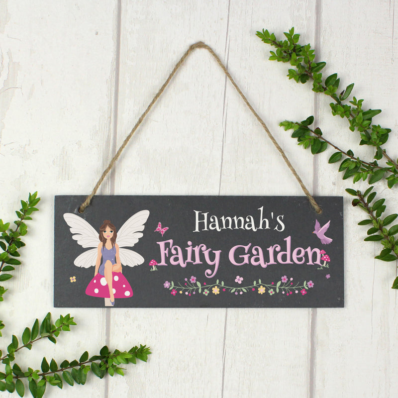 Personalised Fairy Garden Printed Hanging Slate Sign