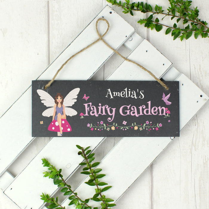 Personalised Fairy Garden Printed Hanging Slate Sign
