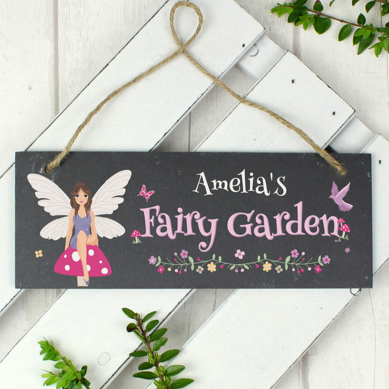 Personalised Fairy Garden Printed Hanging Slate Sign
