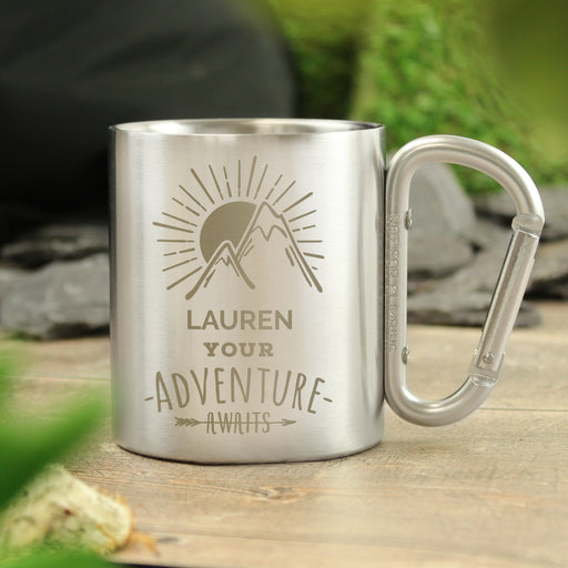 Personalised Adventure Awaits Carabiner Mug