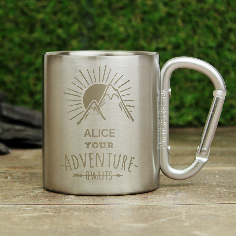 Personalised Adventure Awaits Carabiner Mug