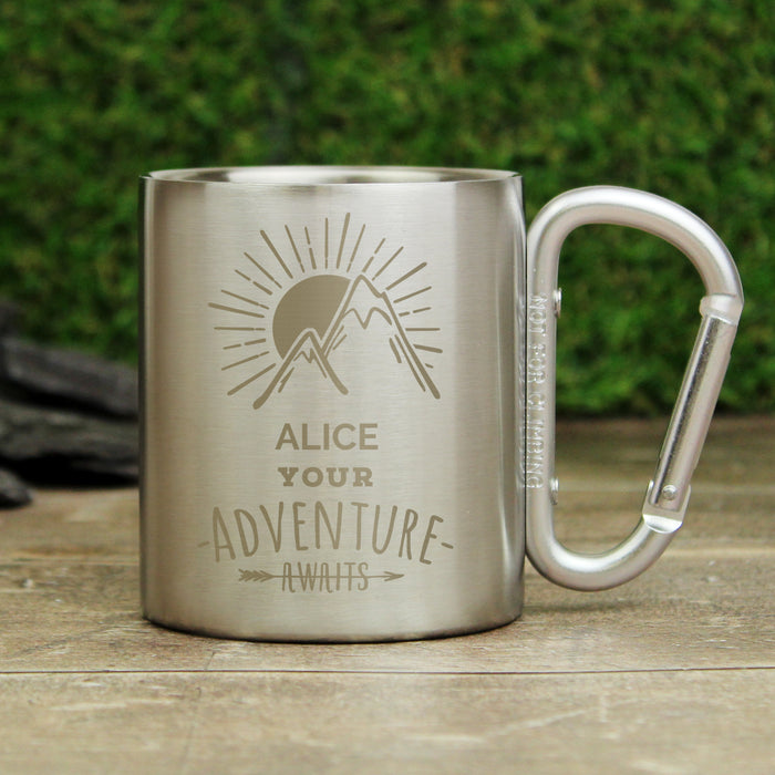 Personalised Adventure Awaits Carabiner Mug