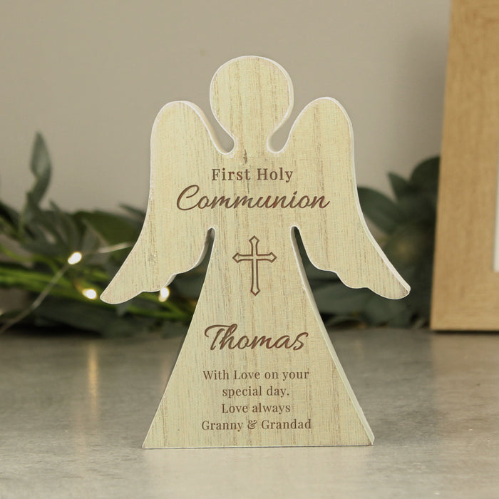 Personalised First Holy Communion Wooden Angel Decoration