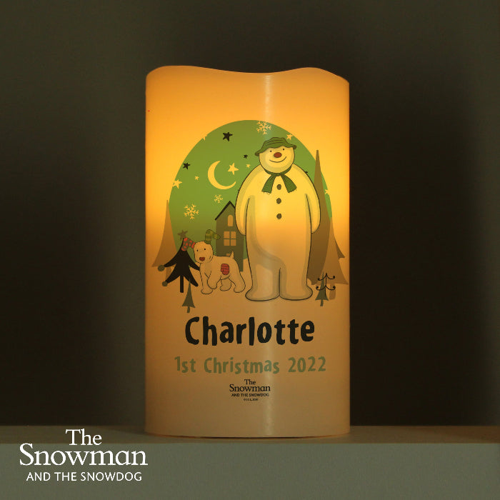 Personalised The Snowman and the Snowdog LED Christmas Candle